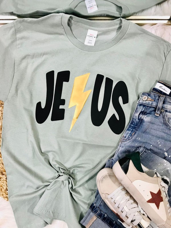 Jesus Lightning Black And Gold Puff Ink Tee
