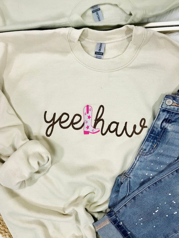 Yee Haw Cowgirl Boot Rope Embroidered Sweatshirt