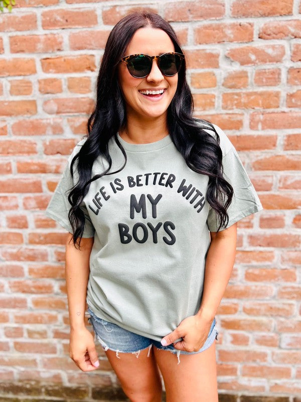 Life Is Better With My Boys Boy Mama Puff Tee