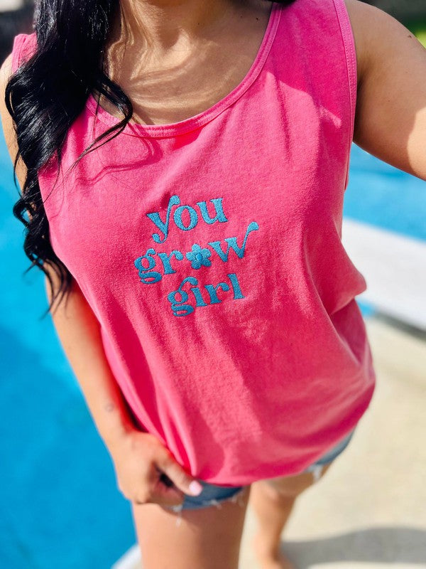 You Grow Girl Embroidered Tank Top