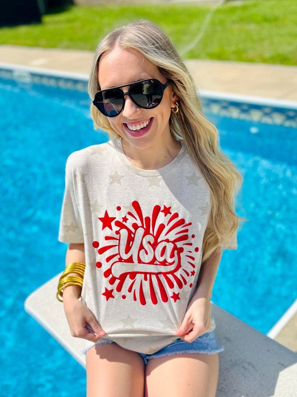 USA Firework Puff Star Tee