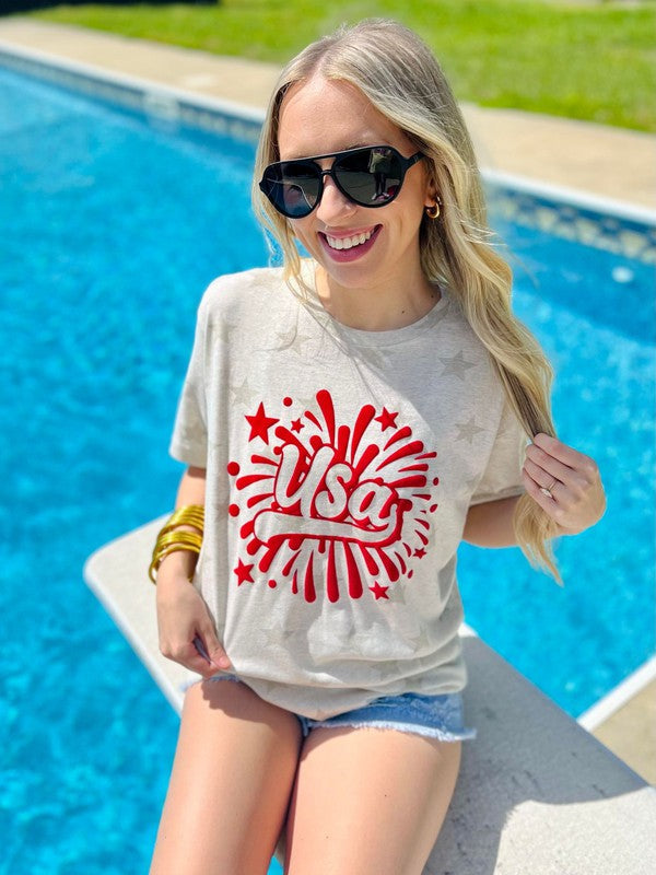 USA Firework Puff Star Tee