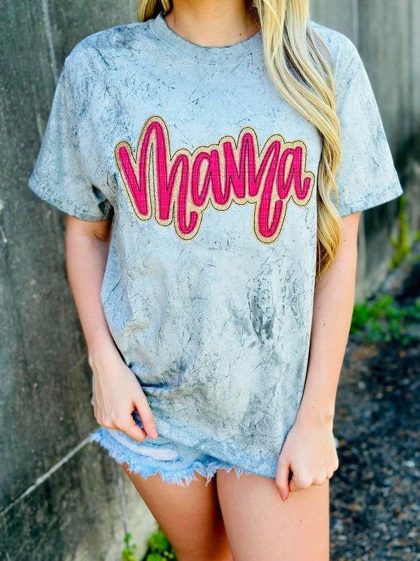 Mama Pink And Gold Glitter Script Applique Tee