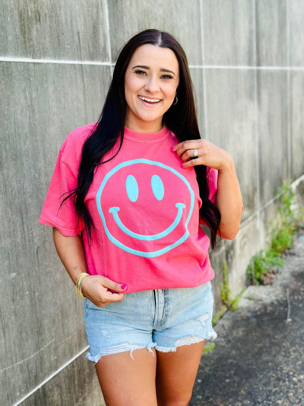 Aqua Happy Face Puff Tee