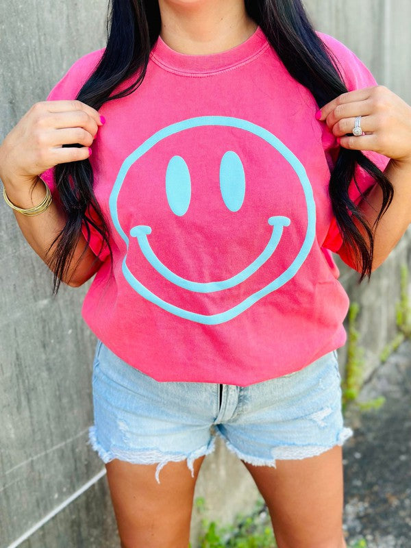 Aqua Happy Face Puff Tee