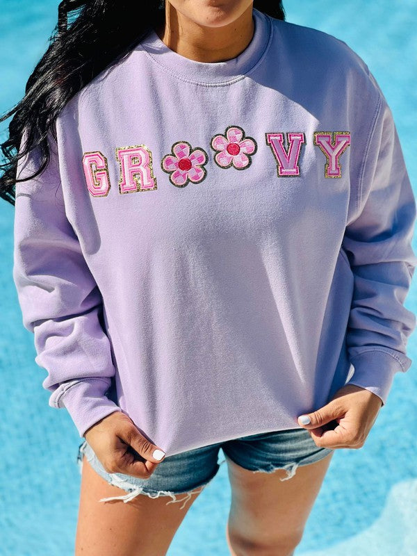 Groovy Checkered Flower Patch Sweatshirt