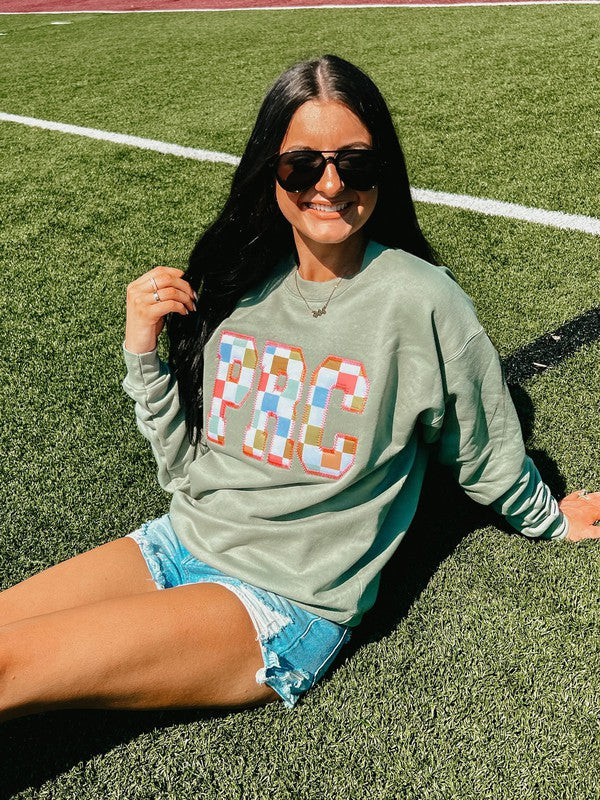 Custom Check Pattern Applique Sweatshirt