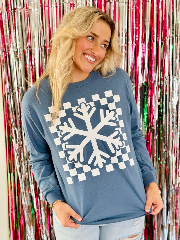 Snowflake Checkered Box Puff Longsleeve Tee