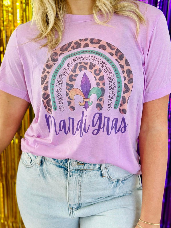 Mardi Gras Leopard Rainbow Tee