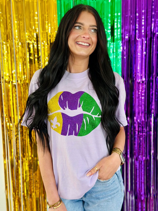 Mardi Gras Multi Glitter Lip Tee