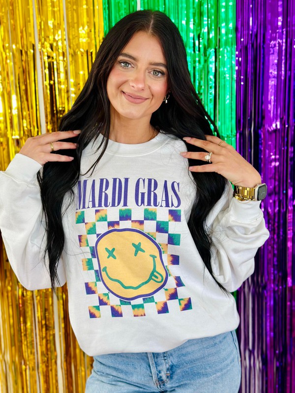 Mardi Gras Happy Sweatshirt With Sleeve Detail