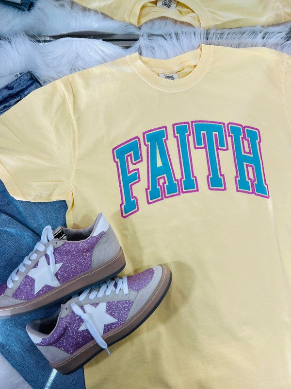 Faith Varsity Curve Puff/Glitter Combo Tee