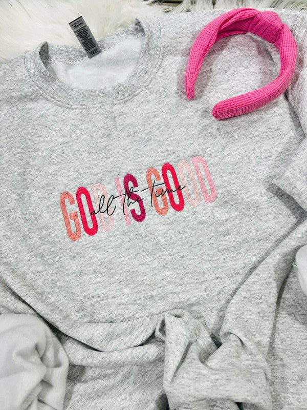 God Is Good Multi Pink Embroidered Sweatshirt
