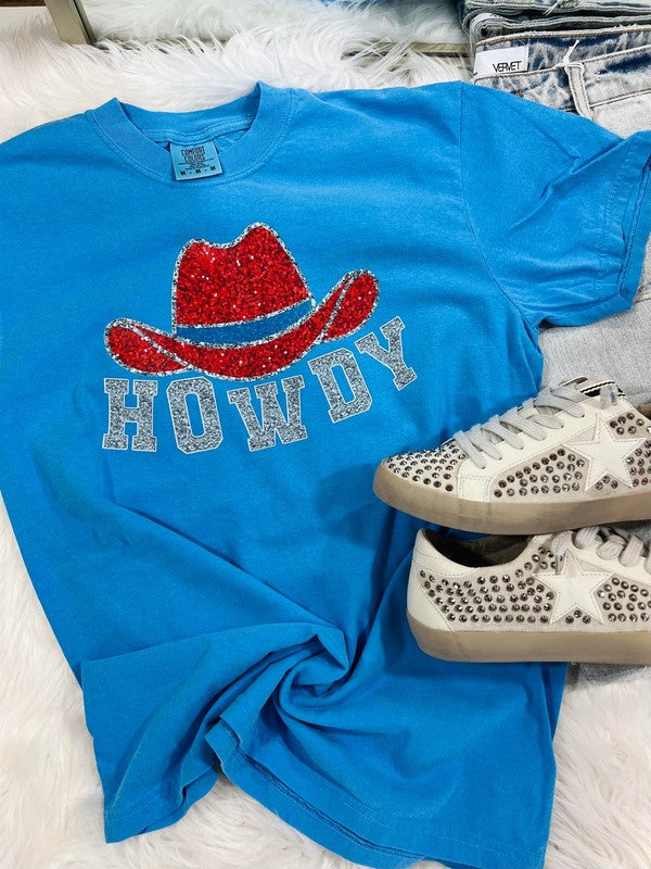 Howdy Cowgirl Hat Patriotic Tee