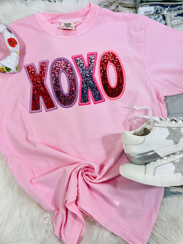Multicolored Sparkly XOXO Tee