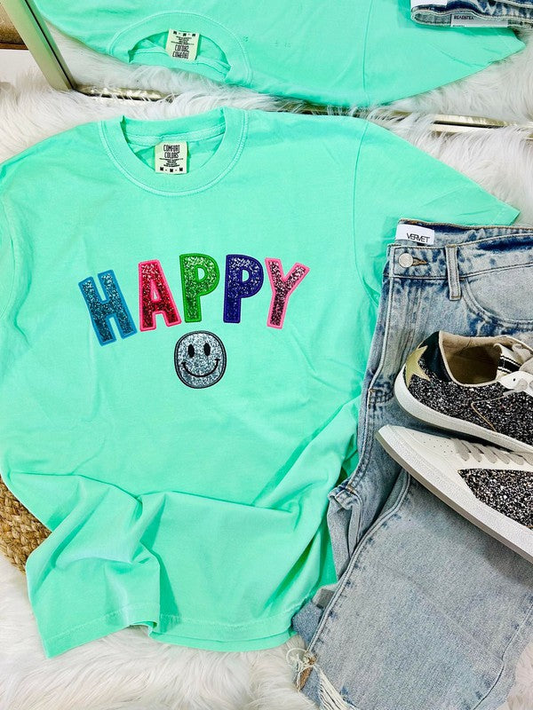Happy Glitter Face DTF Tee