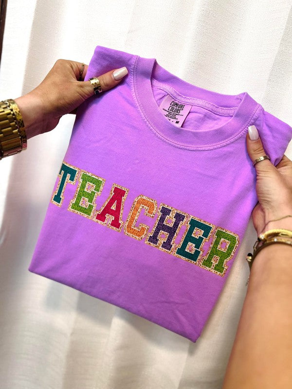Teacher Faux Chenille Patch DTF Tee