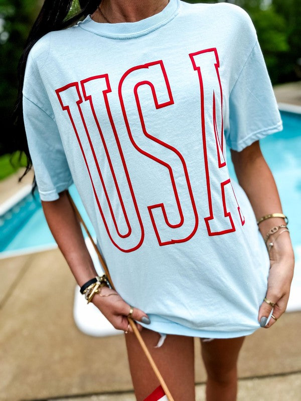 USA Patriotic Tall Outline Puff Tee
