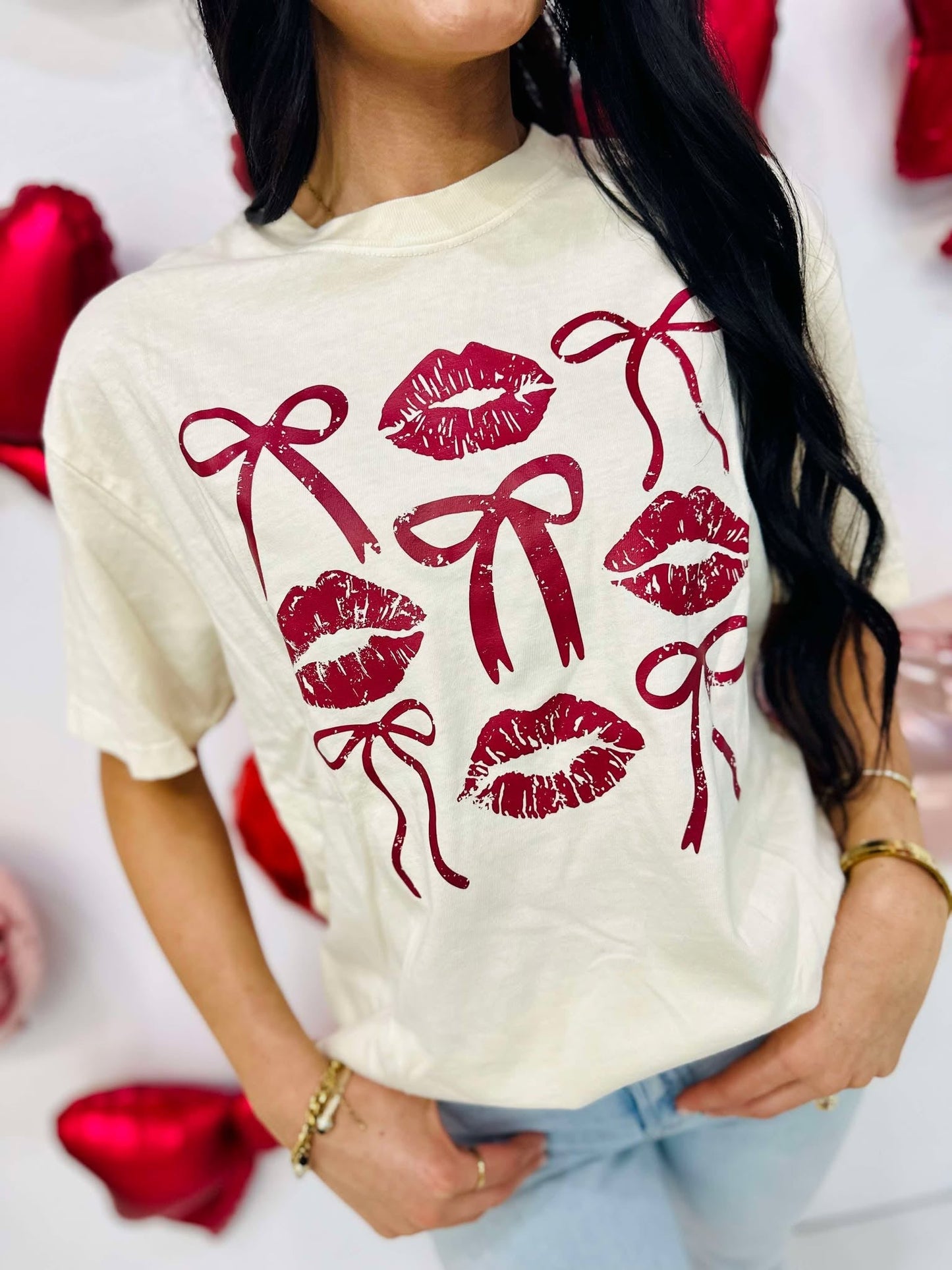 Kiss Lips's Bow Trio Stack DTF Tee