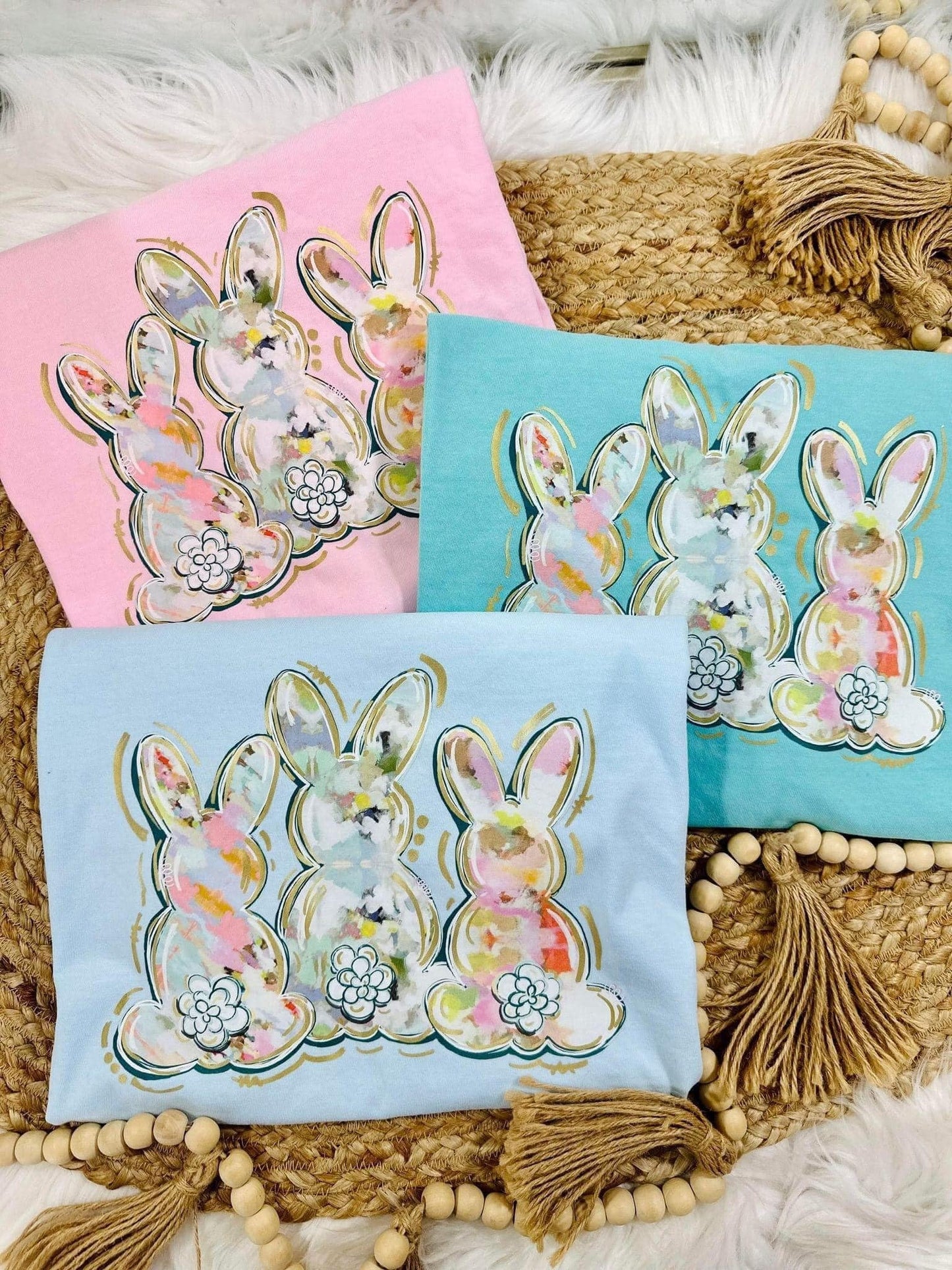Watercolor Easter Bunny Trio DTF Tee