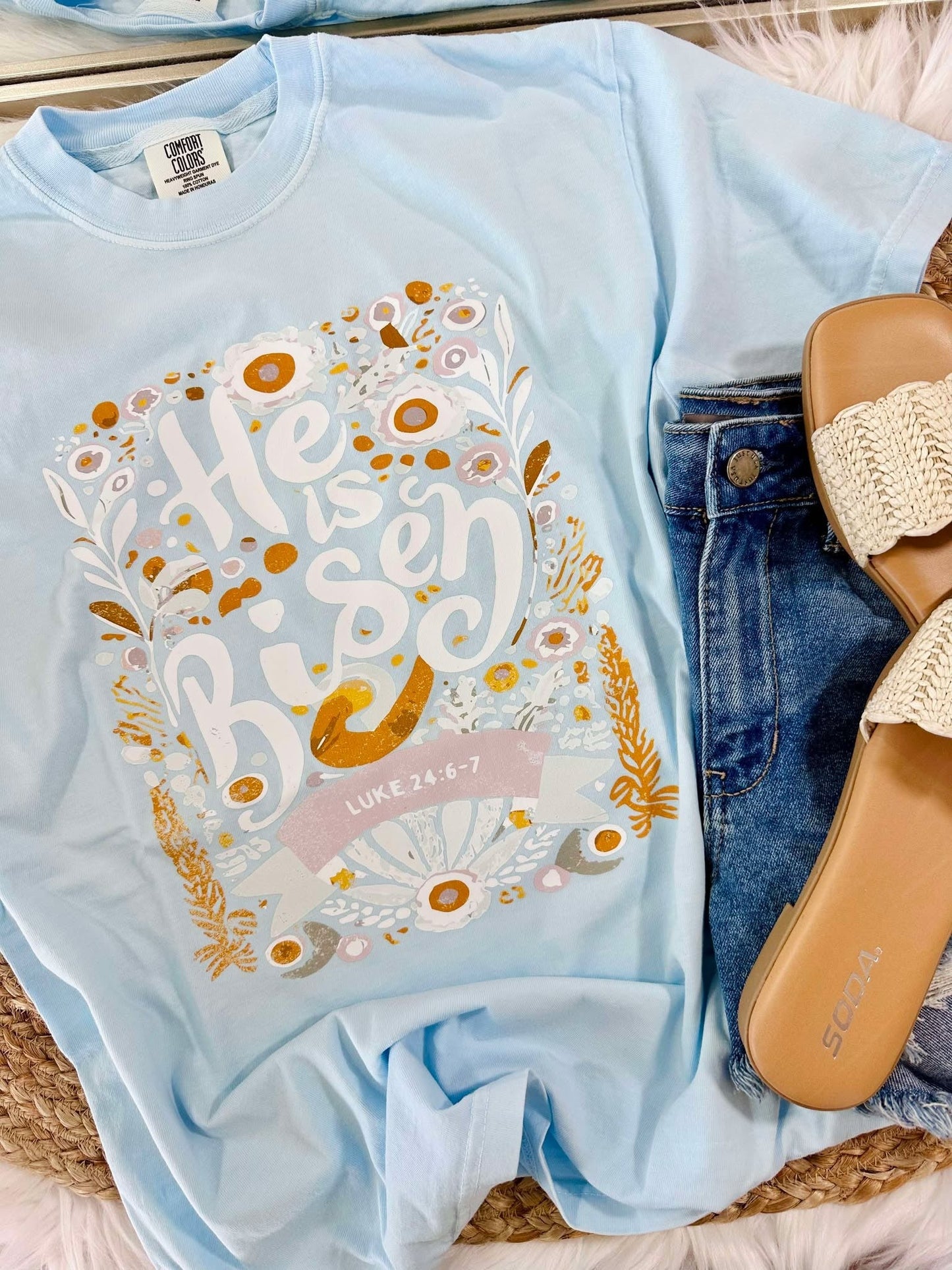 He Is Risen Yellow Floral DTF Tee