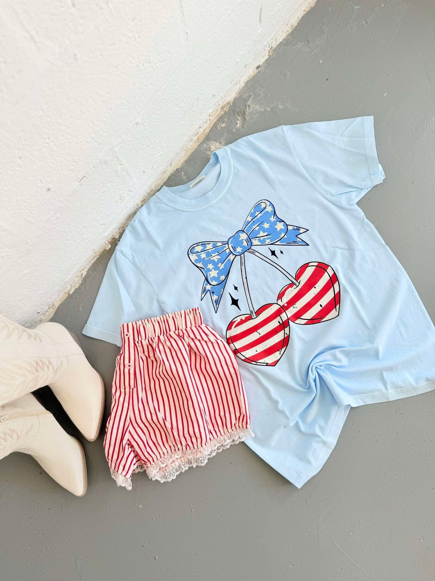 July Patriotic Flag Cherry's DTF Graphic Tee