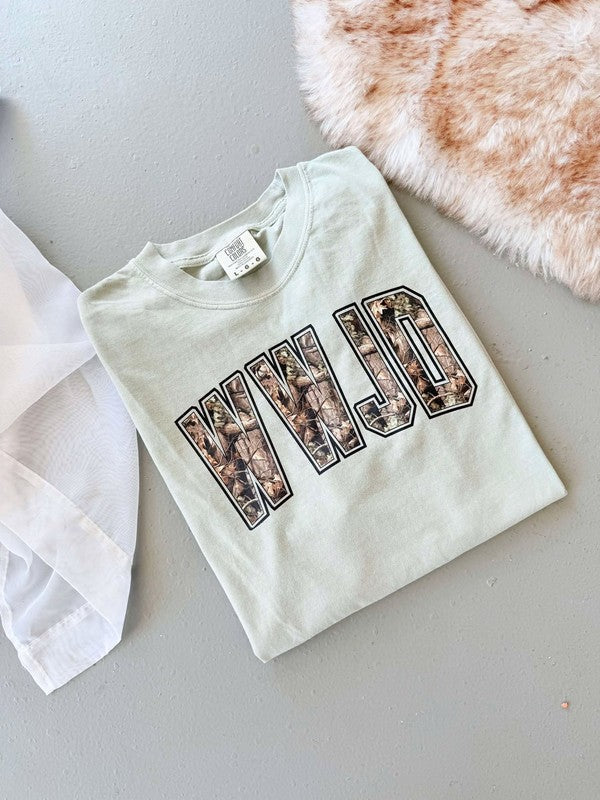 WWJD Varsity Camouflage DTF Graphic Tee Shirt