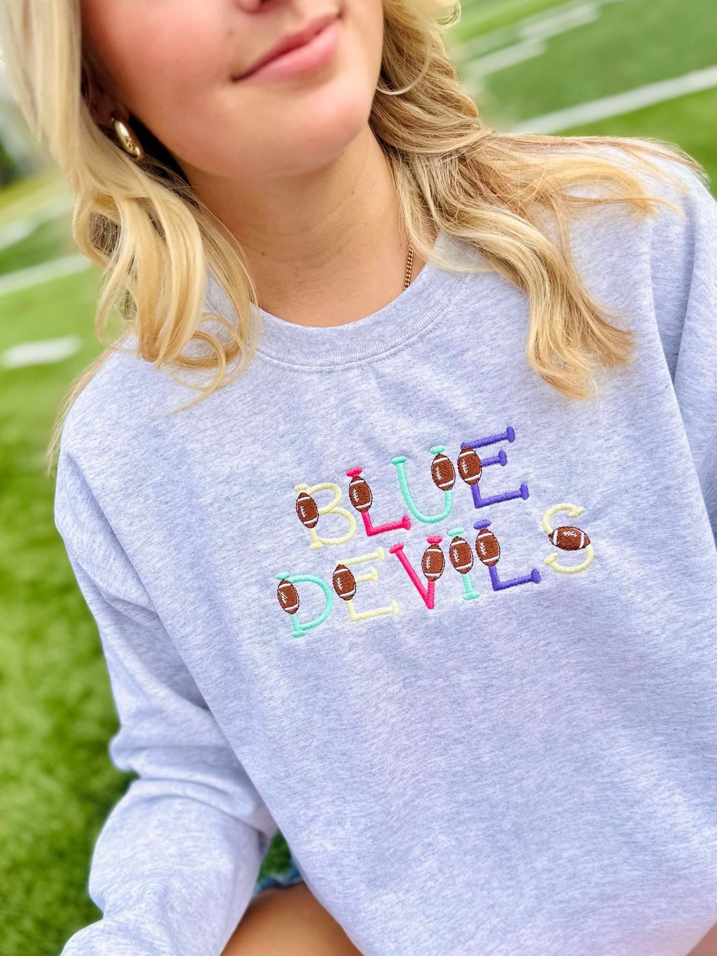 Custom Multi Color Football Embroidered Sweatshirt