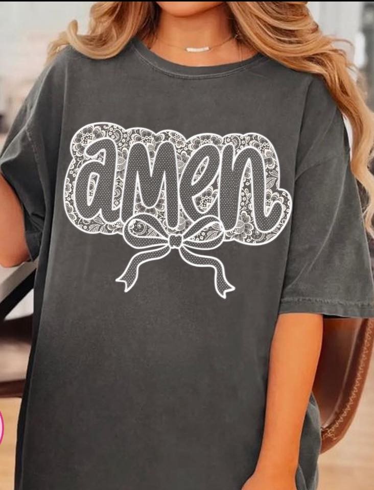 Amen Lace Bubble Bow Graphic Tee