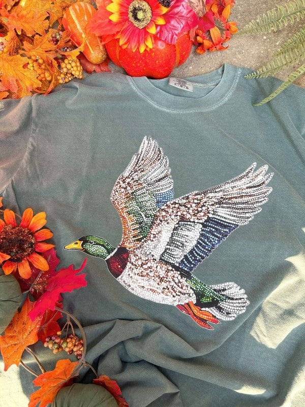 Faux Rhinestone Mallard Duck Hunting DTF Tee