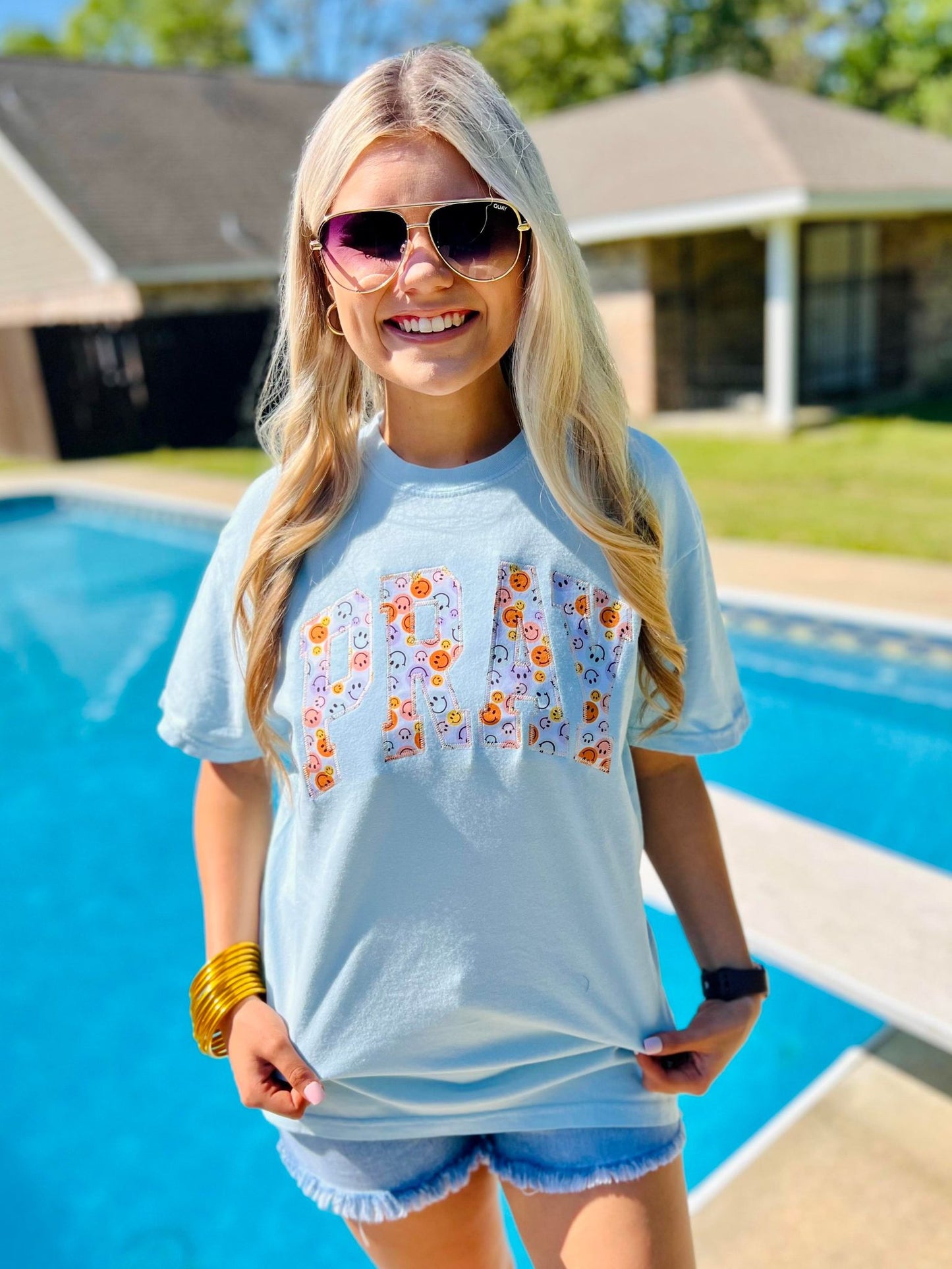Pray Varsity Happy Preppy Applique Tee