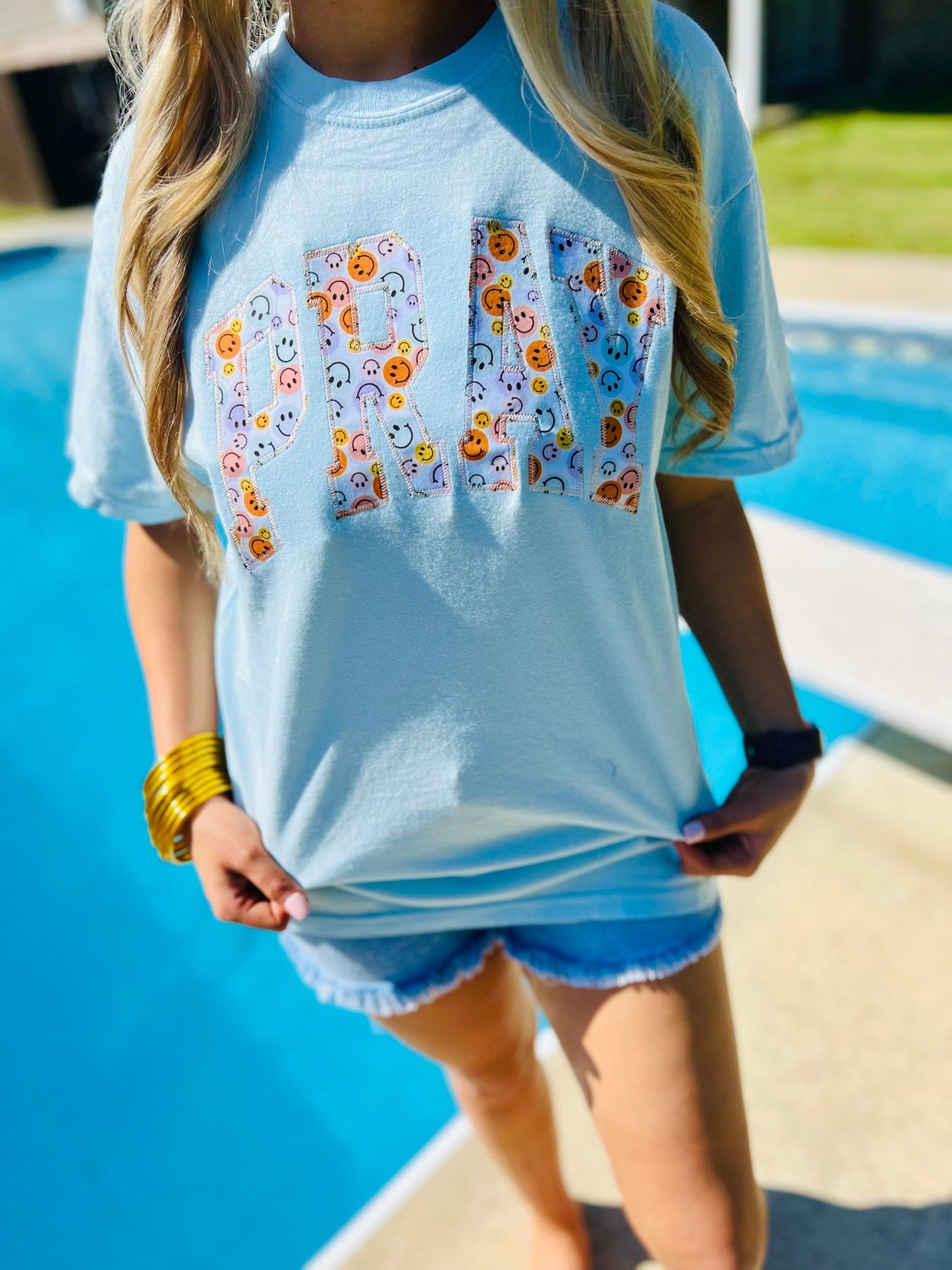 Pray Varsity Happy Preppy Applique Tee