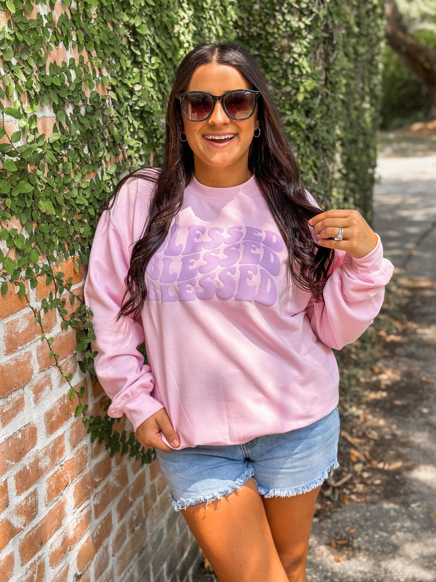 Retro Wavy Stacked Blessed Puff Sweatshirt