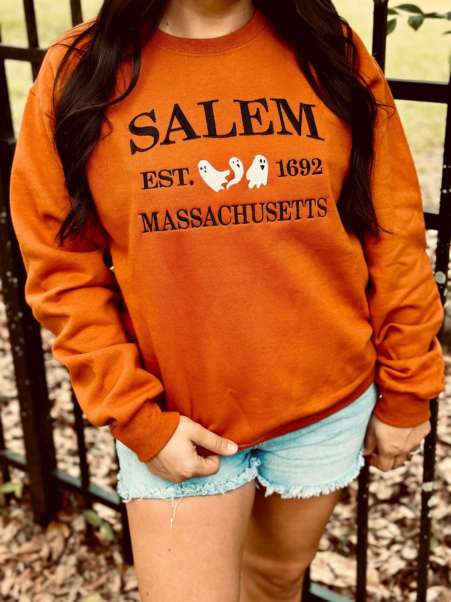 Salem Massachusetts Ghost Embroidered Sweatshirt