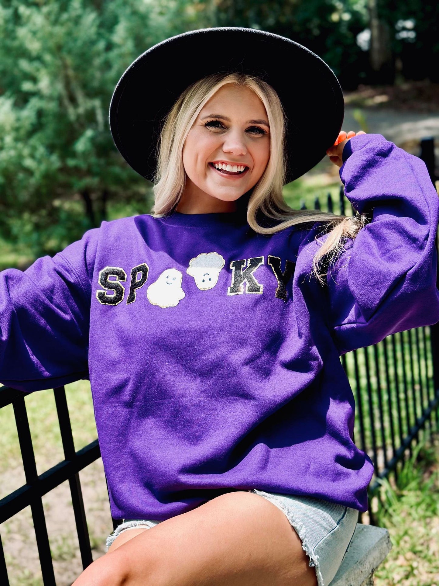 Spooky Flying Ghost Chenille Patch Sweatshirt