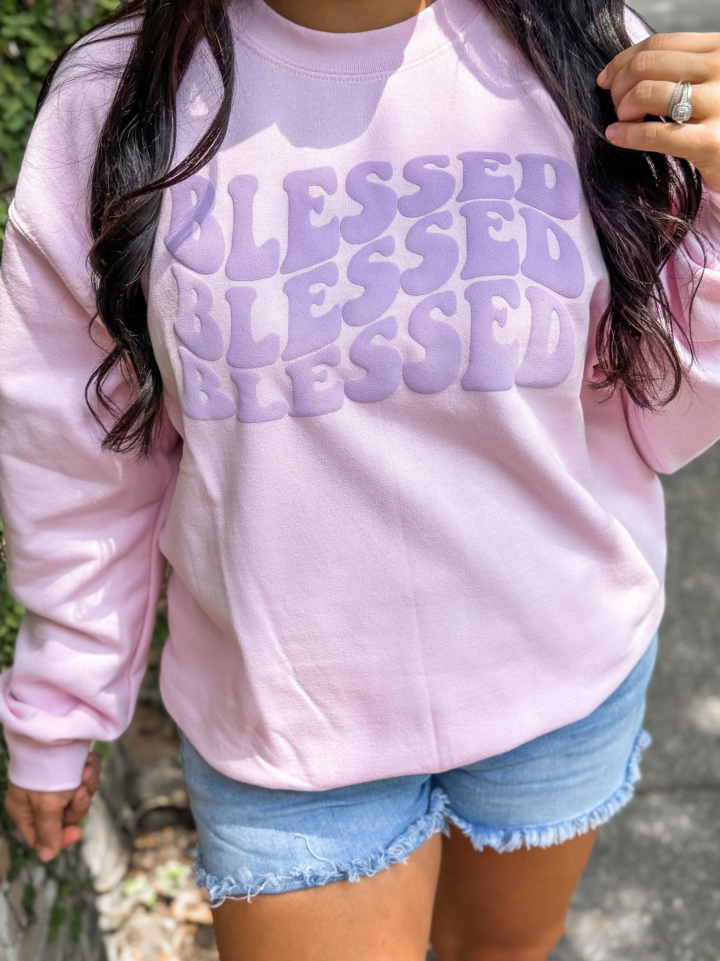 Retro Wavy Stacked Blessed Puff Sweatshirt