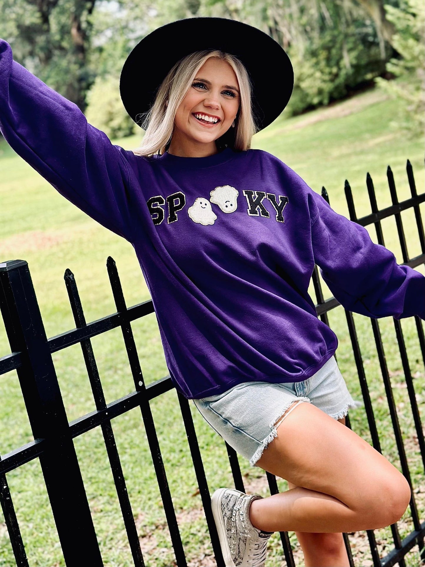 Spooky Flying Ghost Chenille Patch Sweatshirt