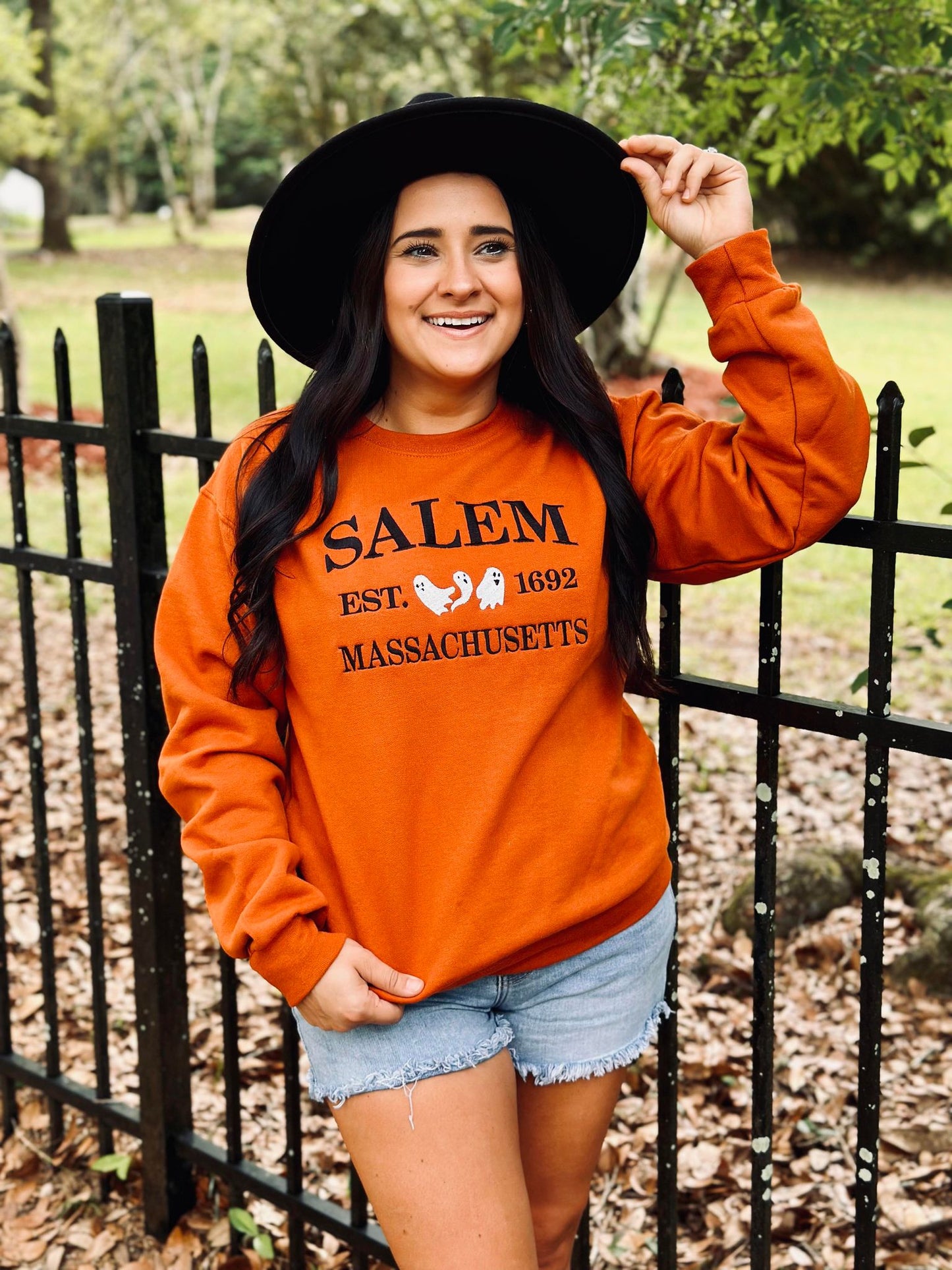 Salem Massachusetts Ghost Embroidered Sweatshirt