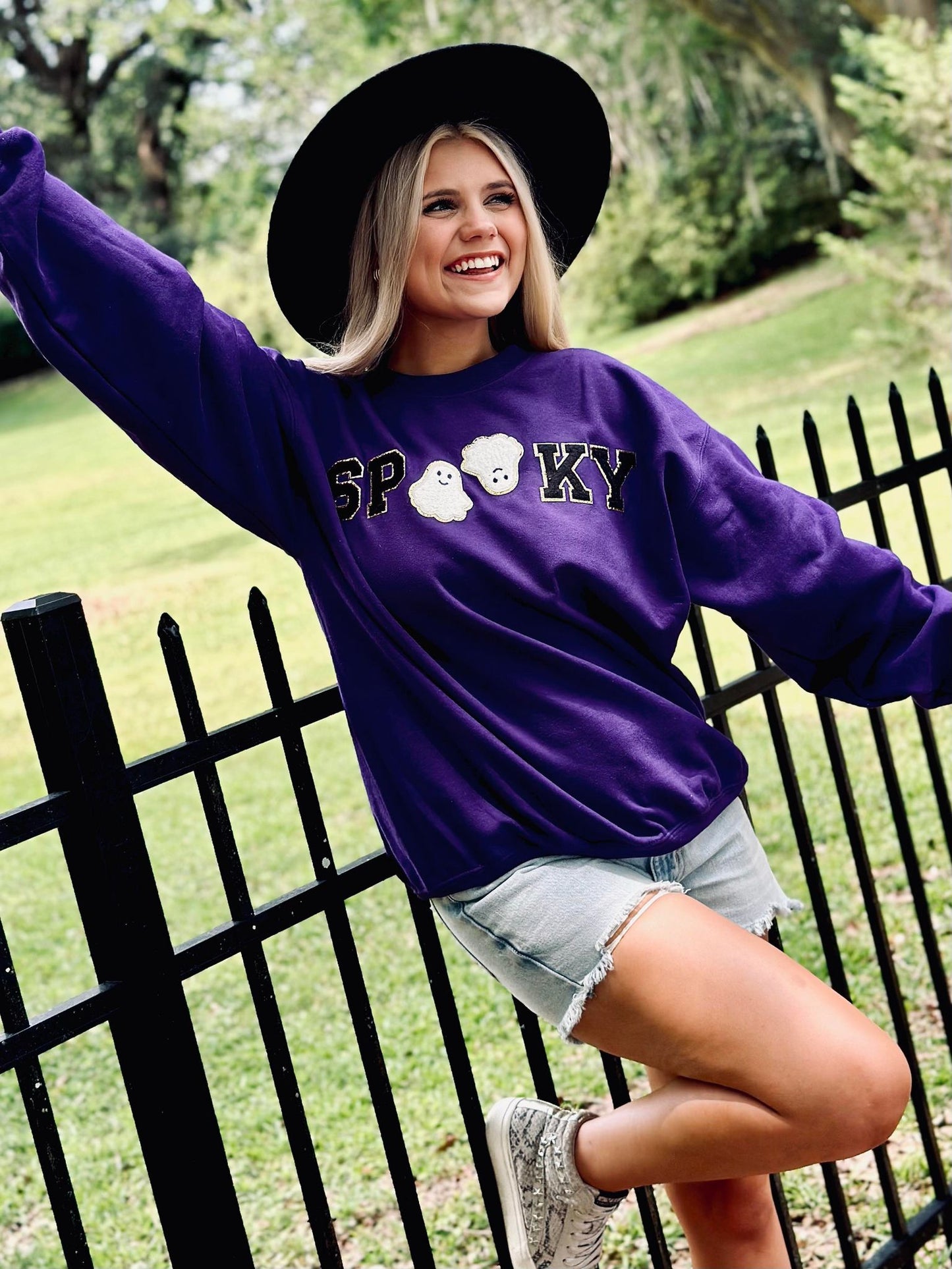 Spooky Flying Ghost Chenille Patch Sweatshirt
