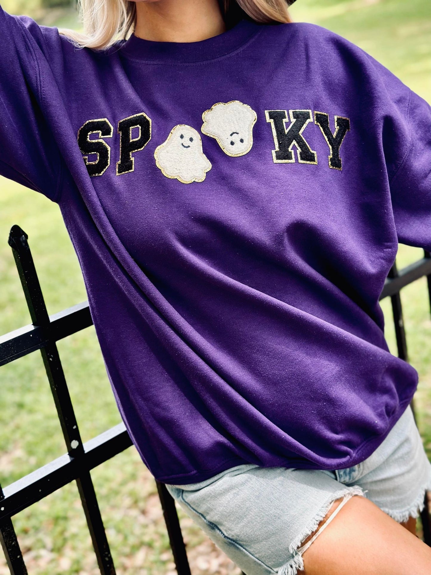 Spooky Flying Ghost Chenille Patch Sweatshirt