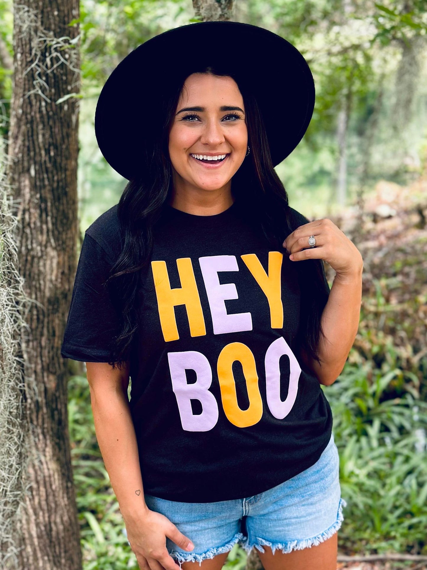 Hey Boo Stacked Multi Color Puff Tee