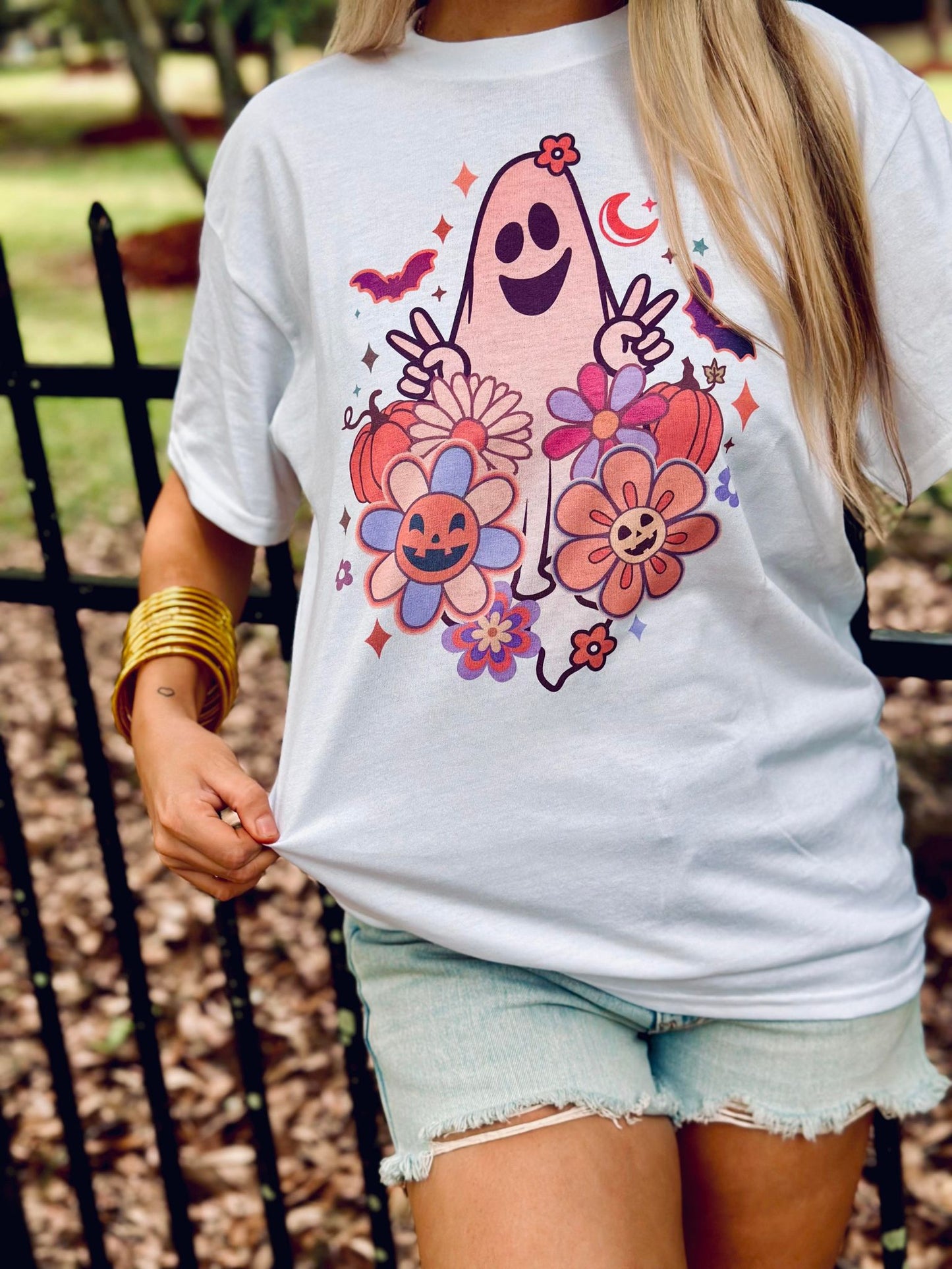 Spooky Floral Ghost Peace Tee