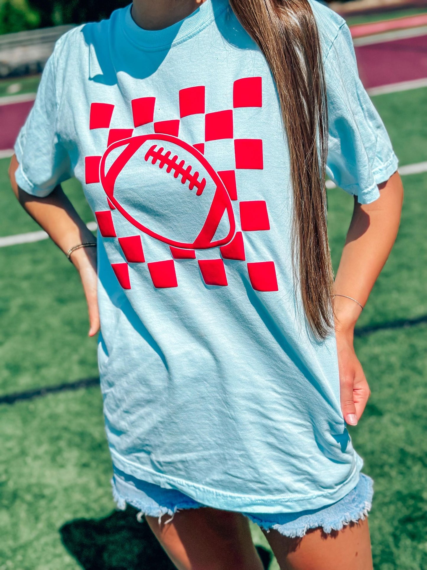 CUSTOM Colored Checkered Football School Spirit Puff Tee