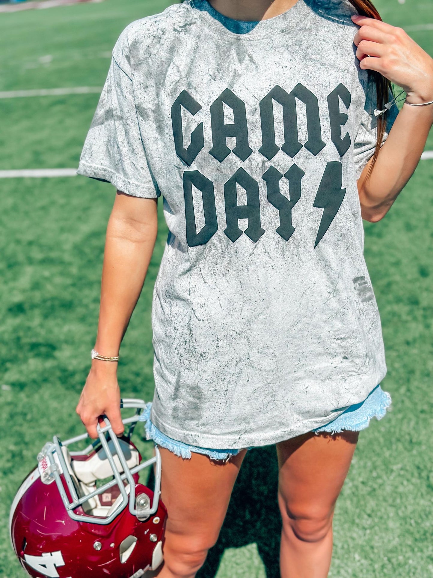 Game Day Band Font Lightning Mineral Wash Puff Tee