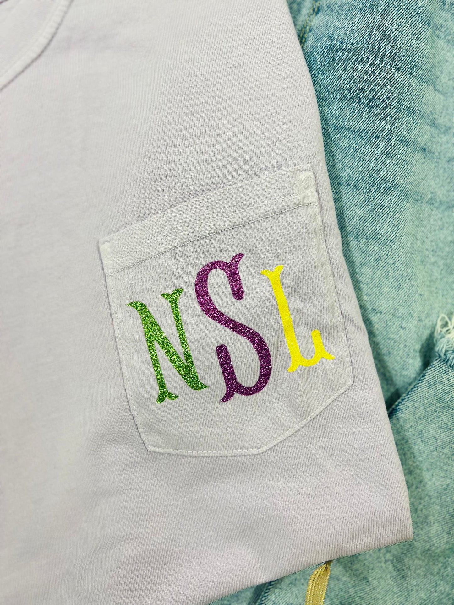 Custom Mardi Gras Initial Pocket Tee