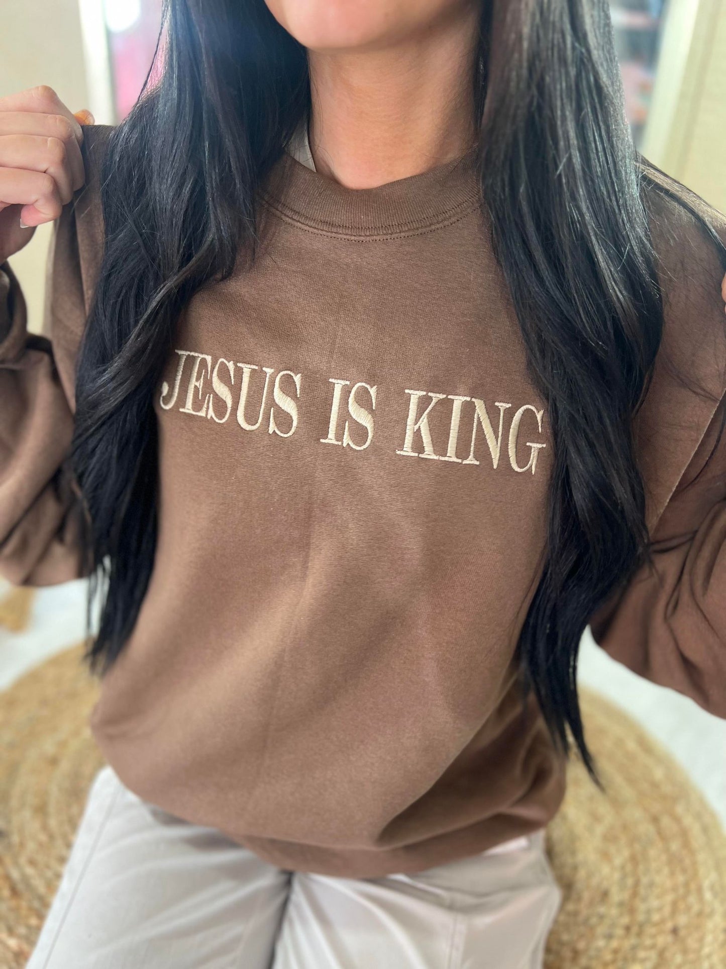 Jesus Is King Simple Embroidered Sweatshirt