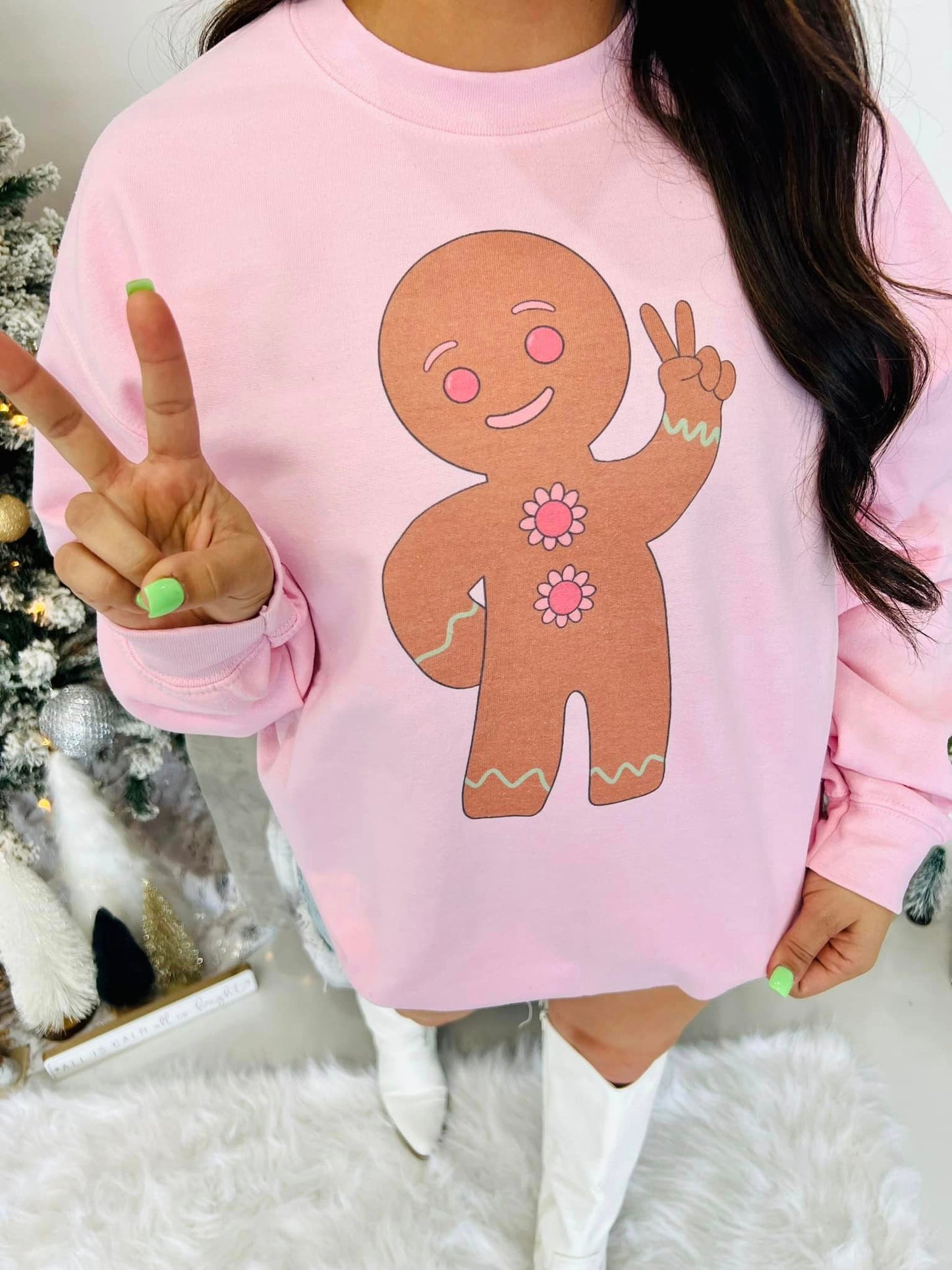Gingerbread Man Peace Sign Sweatshirt