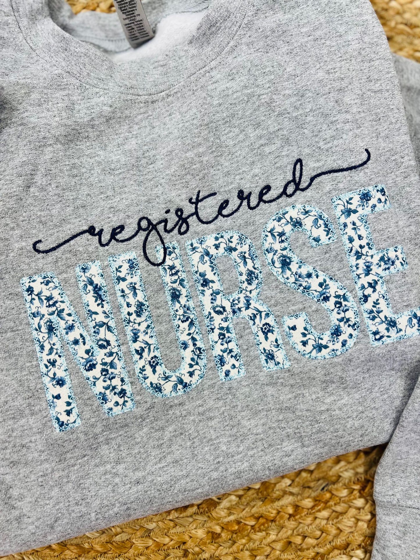 Floral Registered Nurse 2 Font Applique Sweatshirt