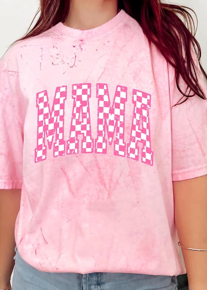 Mama Distressed Checkered DTF Tee