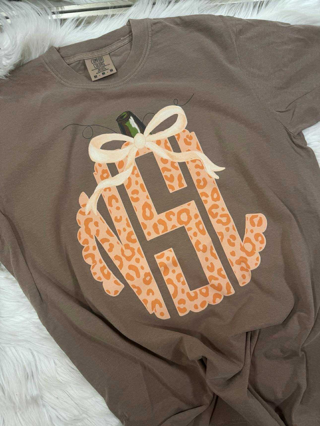 Fall Initial Monogram Pumpkin Cheetah Graphic Tee